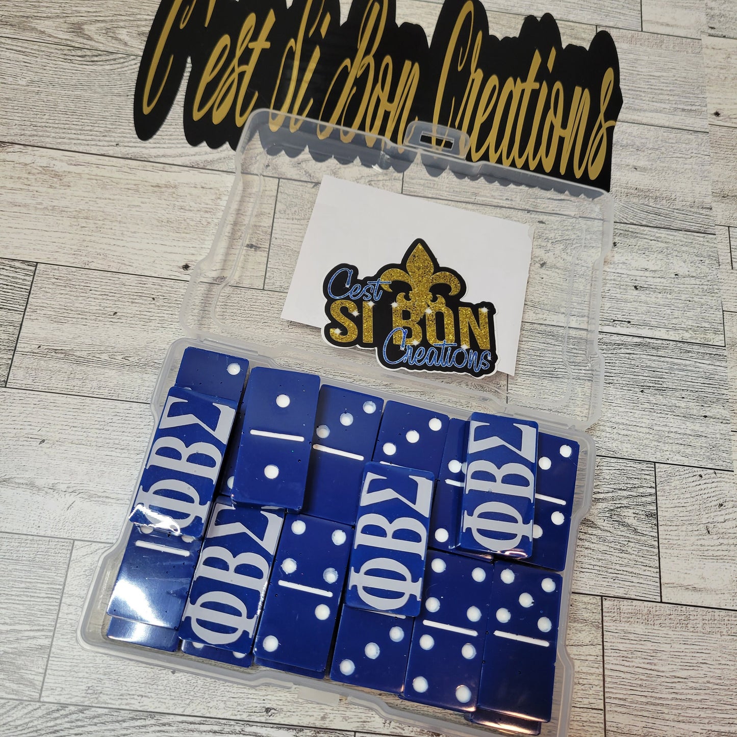 Gift Fraternity Custom Dominoes, Greek Letters, Blue and White