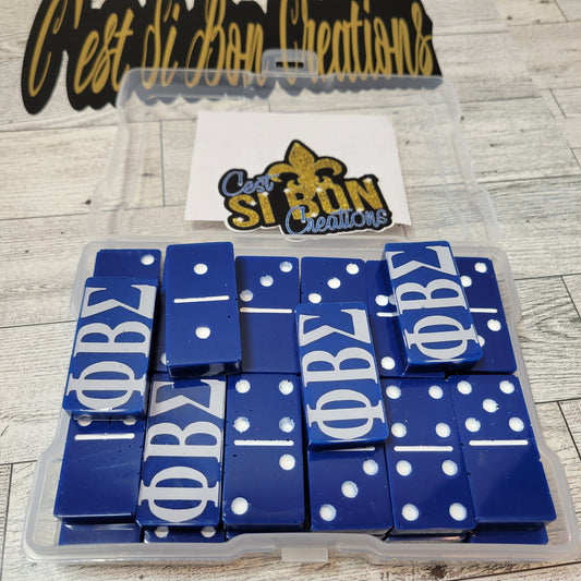 Gift Fraternity Custom Dominoes, Greek Letters, Blue and White